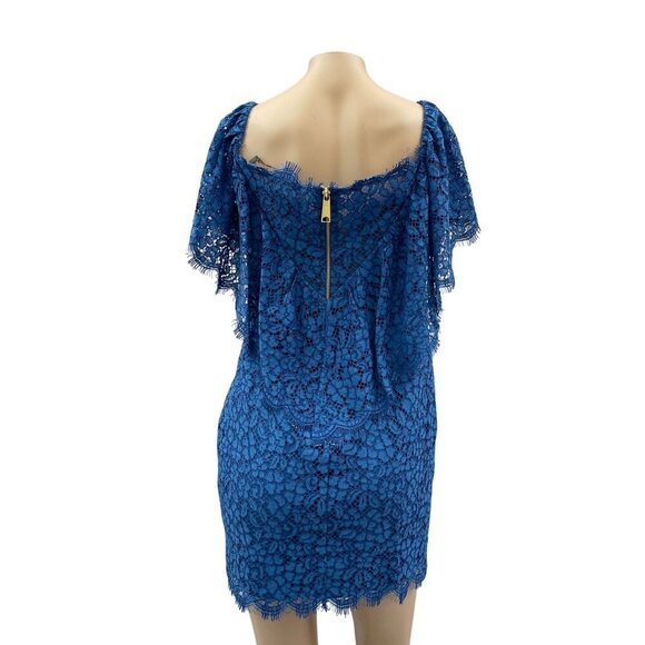 NWT Rachel Zoe Off-Shoulder Blue Lace Adelyn Mini Dress Zip Back Women's 6 - Picture 3 of 13